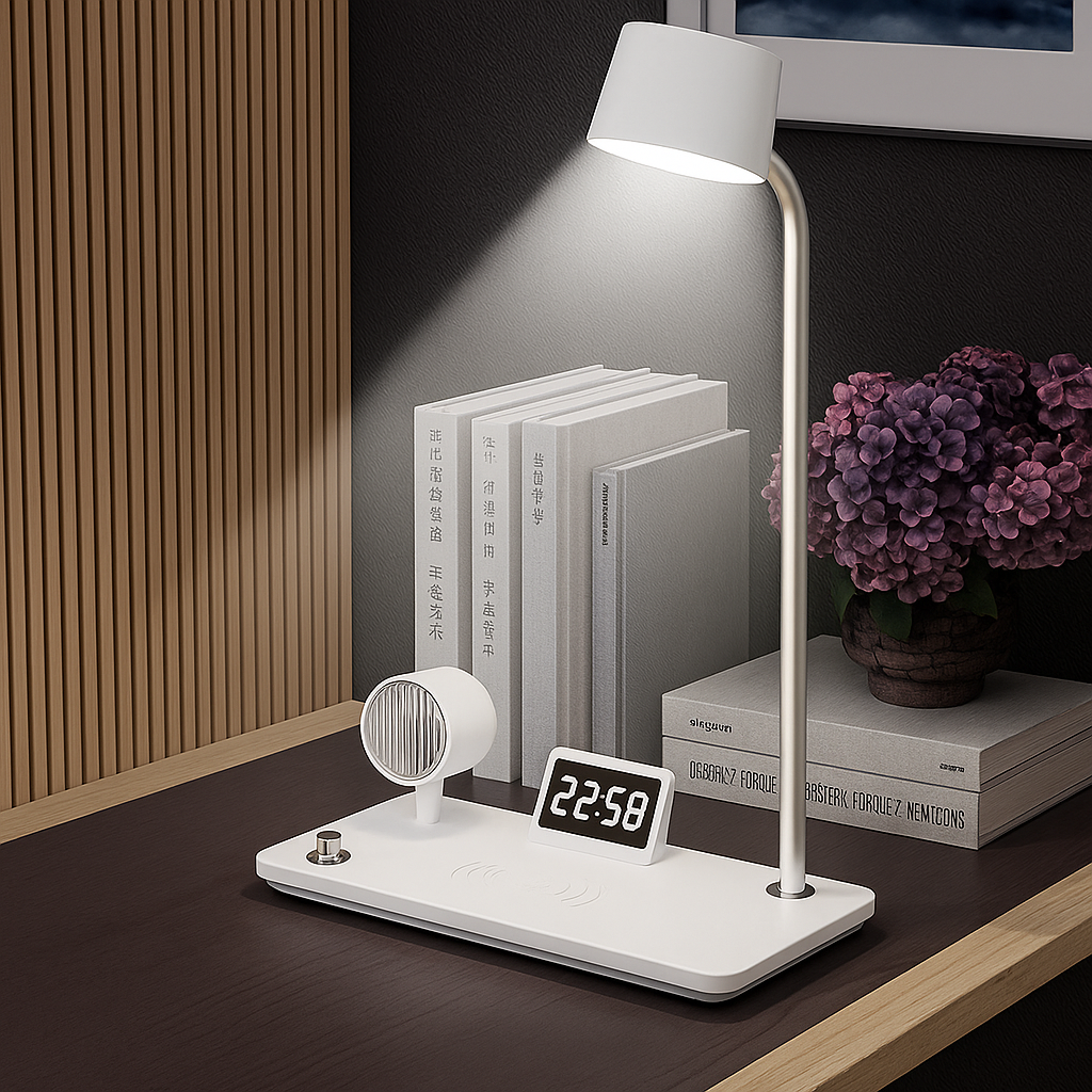 LUMI STATION - 4 EN 1 CARGADOR INALÁMBRICO + LÁMPARA + PARLANTE + RELOJ DIGITAL